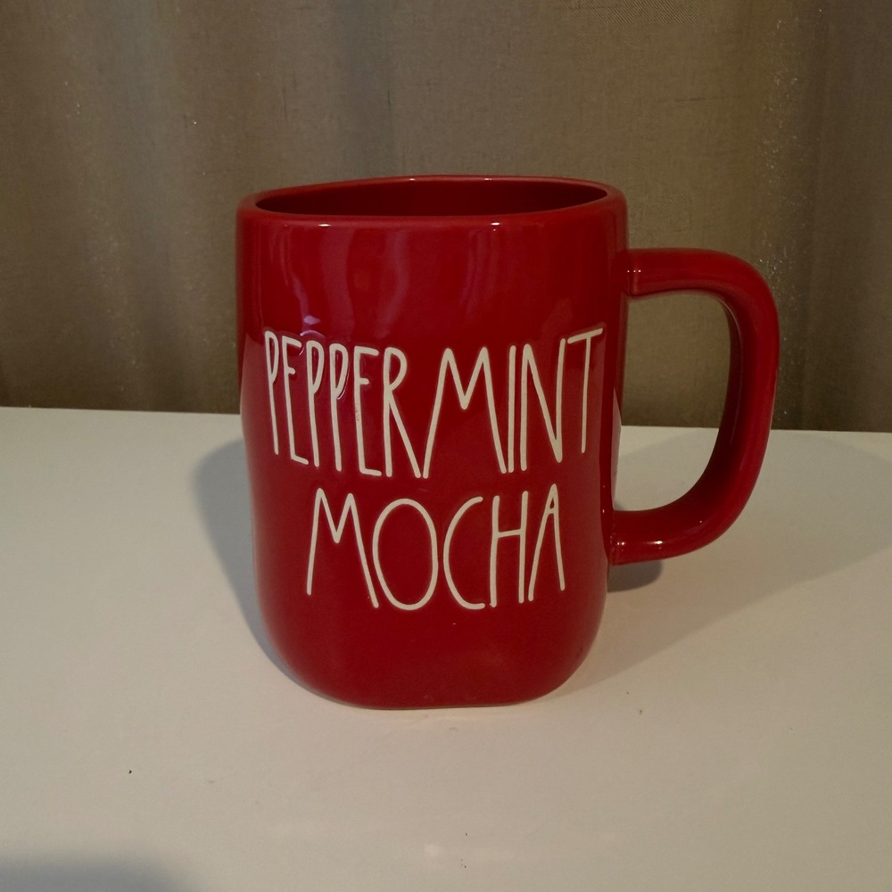 Rae‎ Dunn Peppermint Mocha Red Ceramic Christmas Mug Artisan Collection Magenta